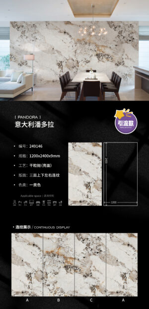 Luxury Store/Art Gallery Wall Italian Pandora Slab 1200x2400x9mm Glossy Durable & Unique Art Installation