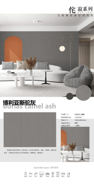 Modern Textured Living Room Wall Borealias Camel Grey Slab 1200x2400x9mm Glossy Warm Luster & Durable