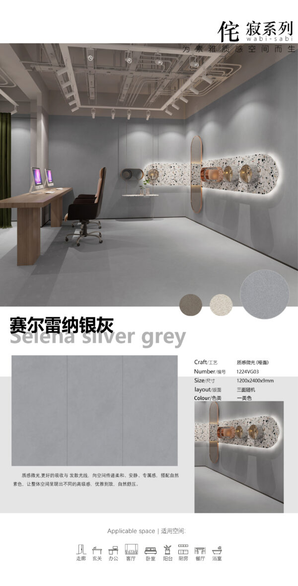 Designer Forward Series Sierra Nevada Silver Grey Slab 1200x2400x9mm Glossy Cool-Toned Depth & Defining Presence