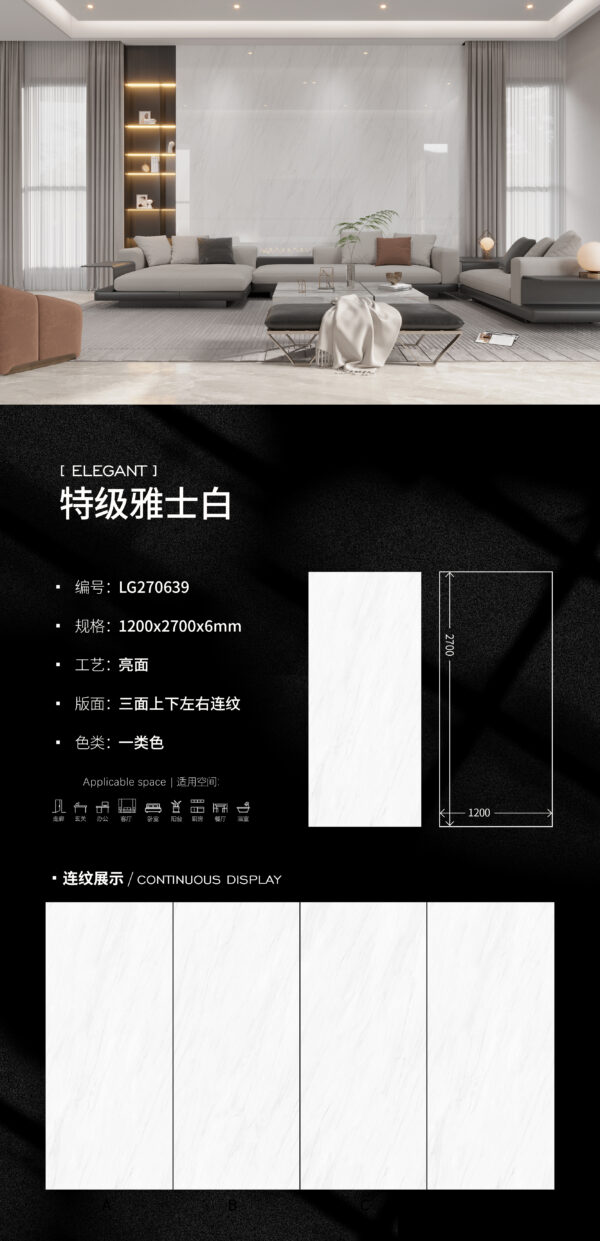 Glossy-1200X2700X6MM-LG270639特级雅士白