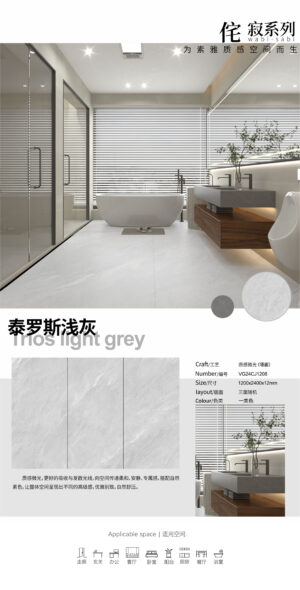 Bathroom Wall & Vanity | Tyros Light Grey Slab | 1200x2400x12mm | Matte & Moisture-Resistant